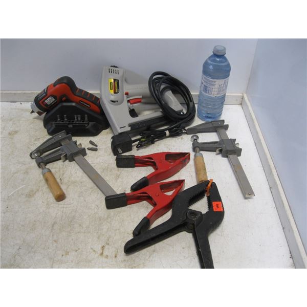 Misc lot of Clamps/Stanley electric stapler/etc