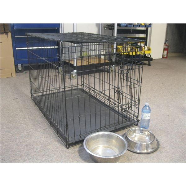 Dog Kennel and Dishes
