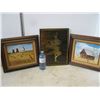 Image 1 : 2-Signed  Farm Paintings on canvas 1 Metal Engrave of a tree