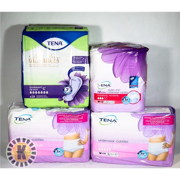 BOX OF ASSORTED TENA UNDERWEAR