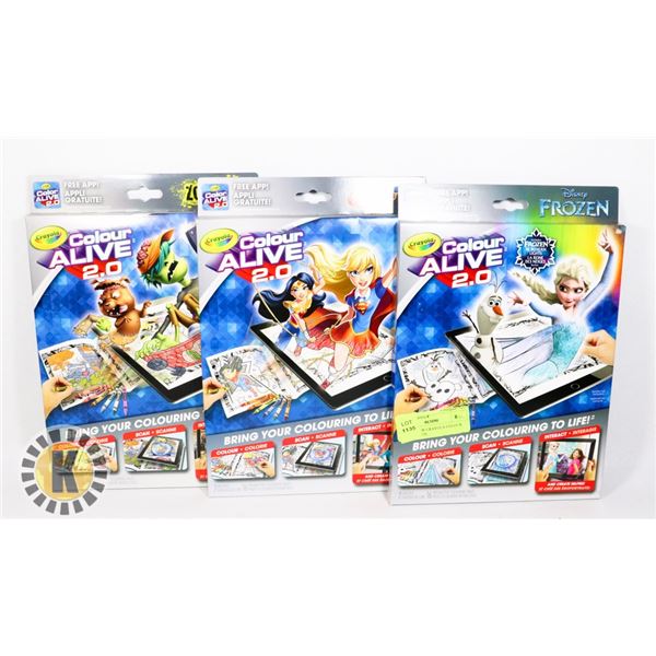LOT OF 3 NEW CRAYOLA COLOUR ALIVE 2.0 SETS