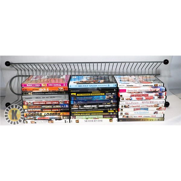 FLAT OF 30 DVDS WITH RACK