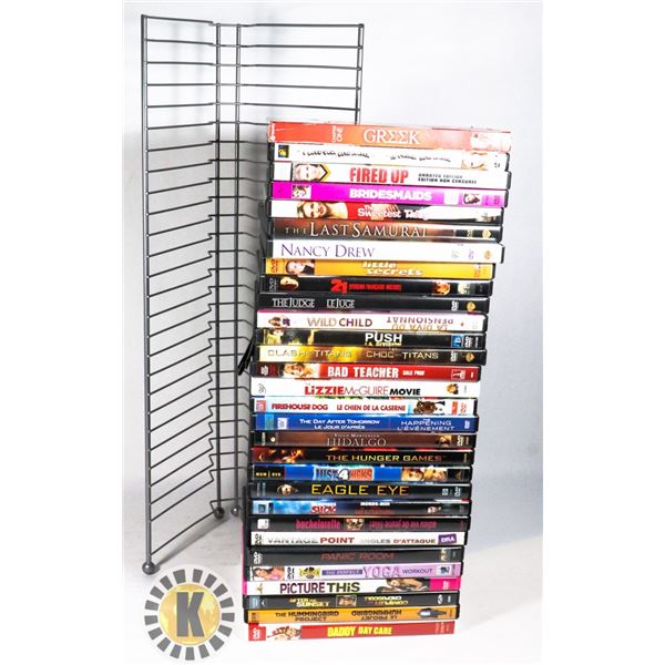 FLAT OF 30 DVDS WITH RACK