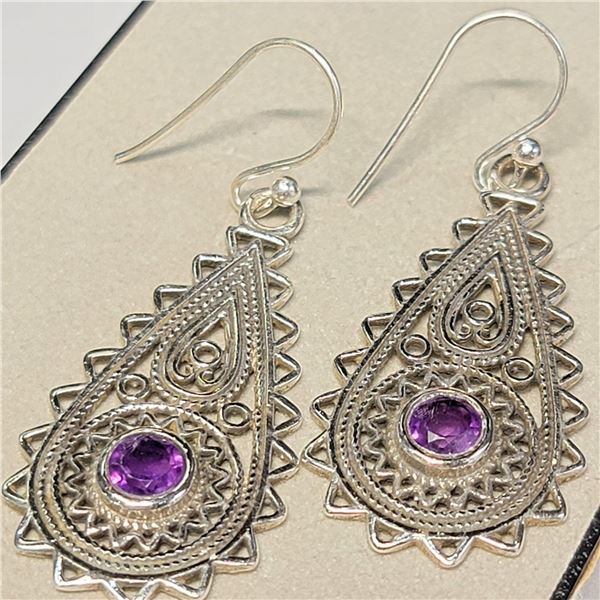 SILVER AMETHYST(1.2CT) EARRINGS (~WEIGHT 6.67G)