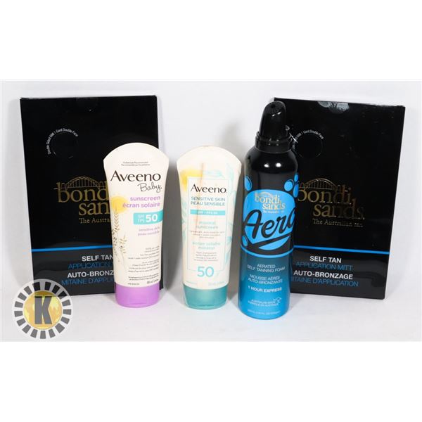 BAG OF ASSORTED TANNING AND SUNSCREEN PRODUCTS