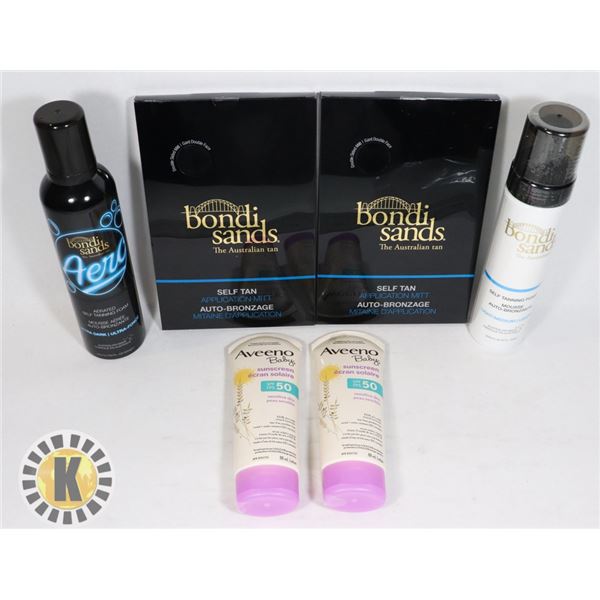 BAG OF ASSORTED TANNING AND SUNSCREEN PRODUCTS