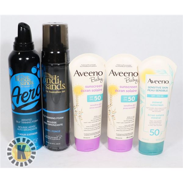 BAG OF ASSORTED TANNING AND SUNSCREEN PRODUCTS