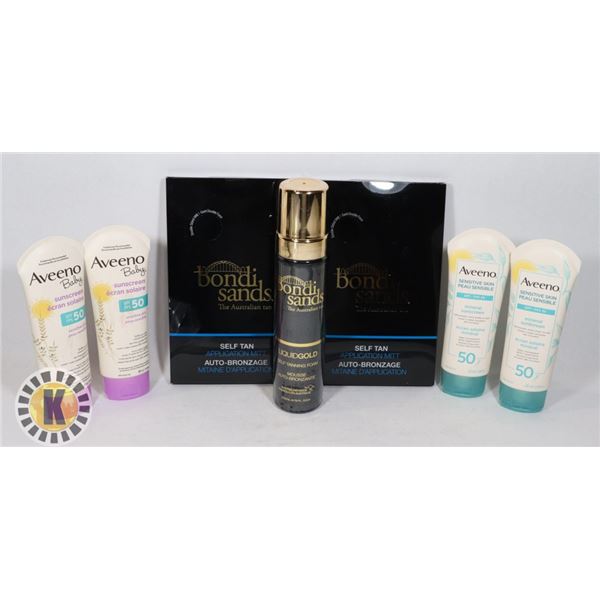 BAG OF ASSORTED TANNING AND SUNSCREEN PRODUCTS