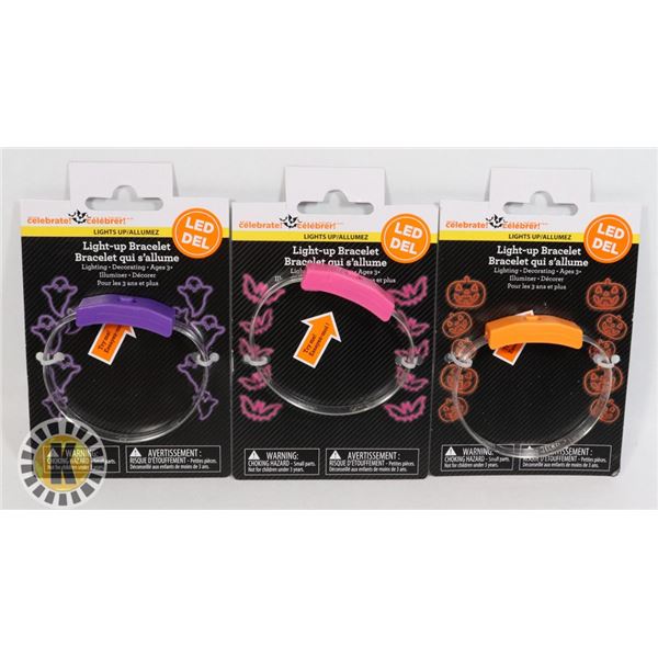 3 NEW LIGHT UP BRACELETS LED LIGHTS BATTERIES