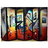 Image 2 : Ferjo, Original 6-Panel Wood Folding Screen Painting (96" x 54"), Hand Signed with Letter of Authent