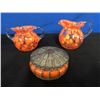 Image 1 : 2 Orange & Clear Hand Blown Glass Cream & Sugar