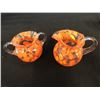 Image 2 : 2 Orange & Clear Hand Blown Glass Cream & Sugar