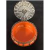 Image 4 : 2 Orange & Clear Hand Blown Glass Cream & Sugar
