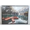 Image 1 : New Mountains Lake and Boats Framed Canvas Print