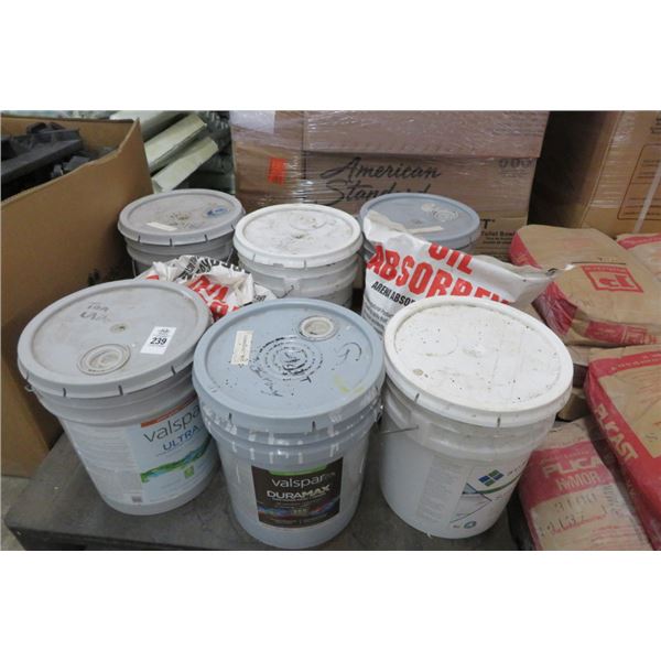 Pallet Lot of Paint & Oil Absorbant - Paint Pails Partially Filled