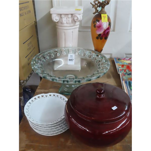 Glass Bowl, Heart Dishes & Lidded Bowl