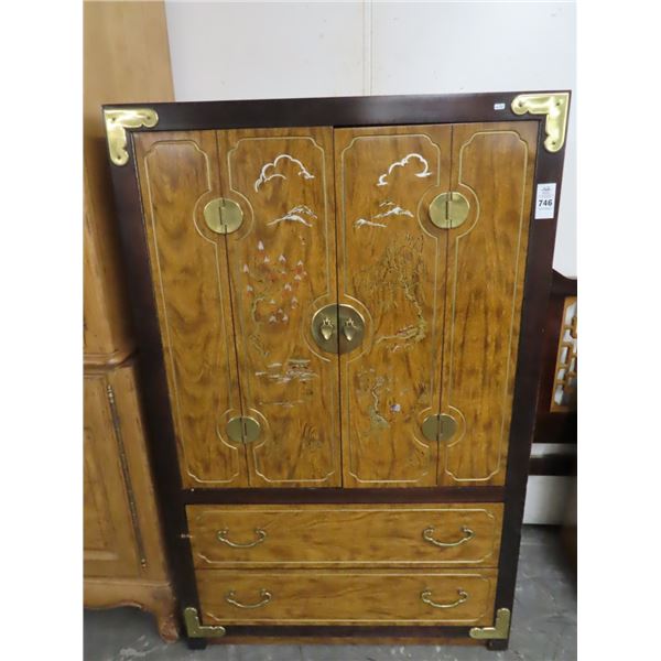 Asian Motif Mirror Dresser & Armoire