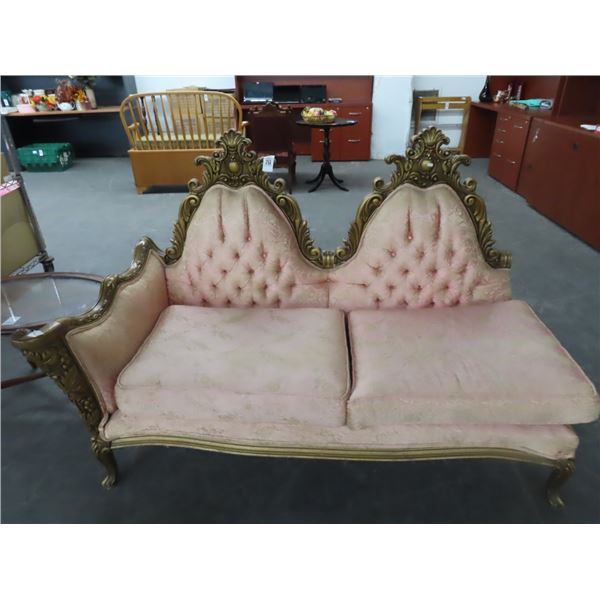 Carved Wood Button Tufted Settee