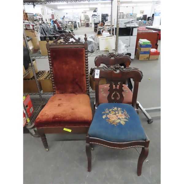 3-Antique Mahogany Padded Side Chairs - 3 X $