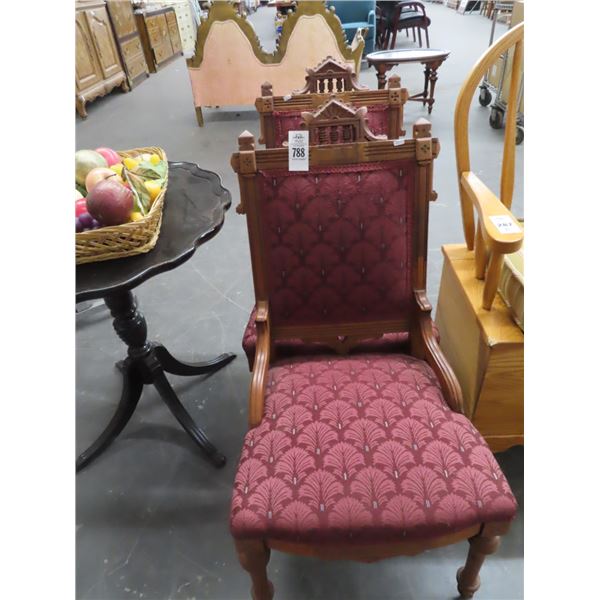 2-Antique Carved Wood Padded Side Chairs - 2 X $