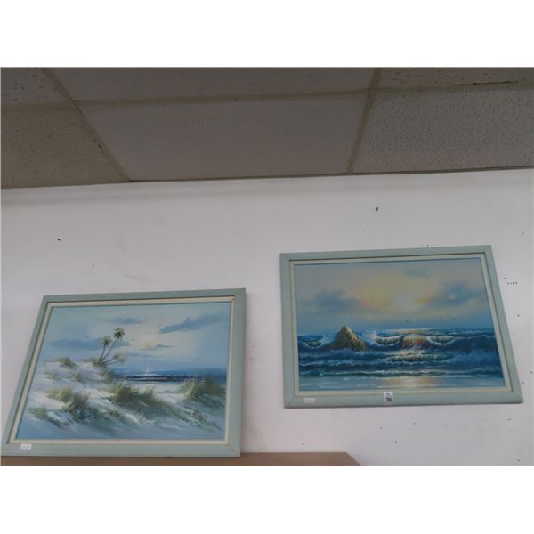 2-Pair of Framed Oil On Canvas Beach Scene - 2 X $