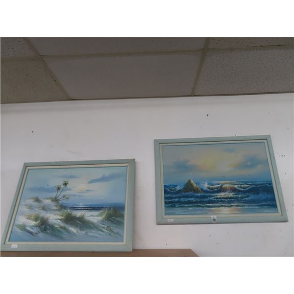 2-Pair of Framed Oil On Canvas Beach Scene - 2 X $