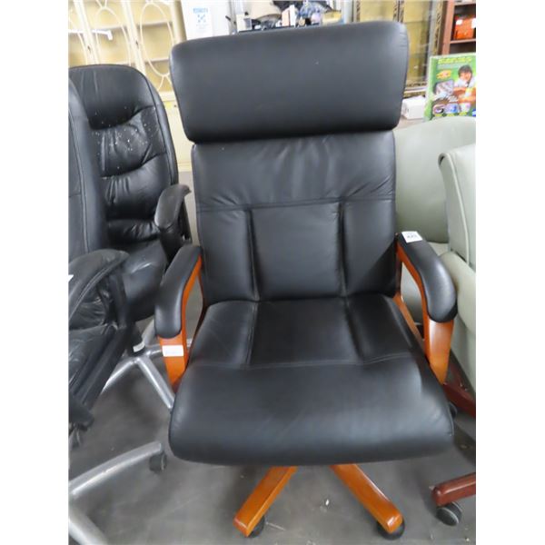 Black Leather w/Cherry Wood Office Chair