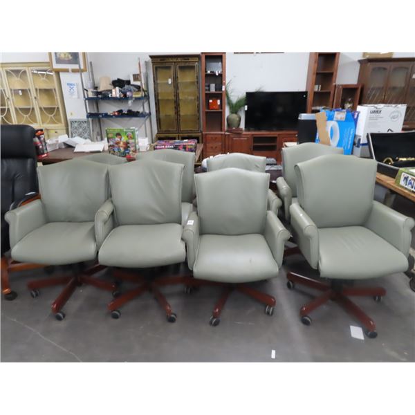 8-Green Leather Office Chairs - 8 X $