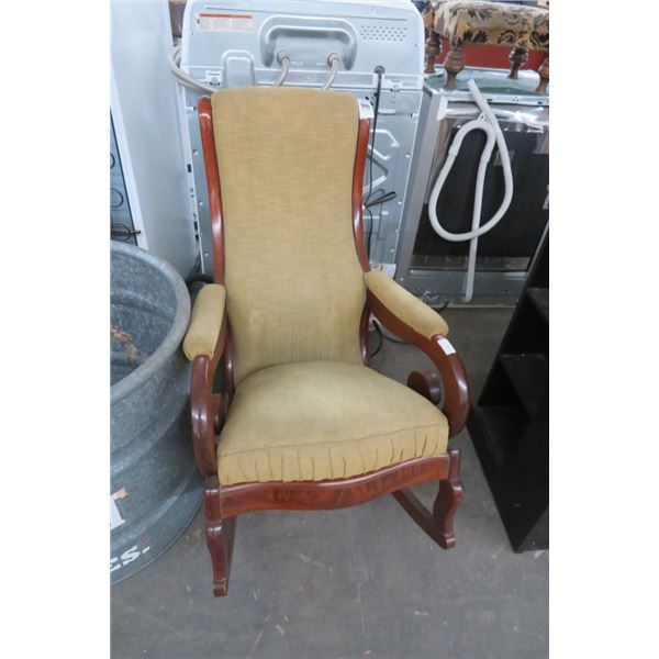 Mahogany Tan Fabric Rocking Chair