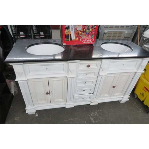 White Double Vanity w/Black Marbletop