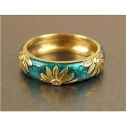 A HIDALGO 18K YELLOW GOLD DIAMOND AND ENAMEL FLORAL MOTIF RING