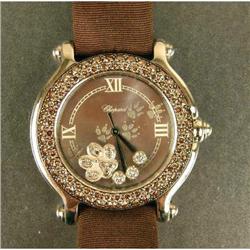 A CHOPARD STAINLESS STEEL AND DIAMOND "HAPPY SPORT" LADIES WRISTWATCH