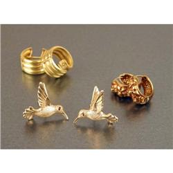 THREE PAIR OF YELLOW GOLD EARRINGS