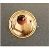 Image 1 : A YELLOW GOLD-FILLED HAND-PAINTED PORCELAIN JACK RUSSEL CIRCULAR PIN