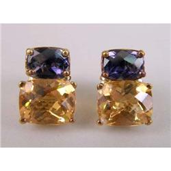 A PAIR OF 14K YELLOW GOLD TOPAZ AND BLUE TOURMALINE EARRINGS