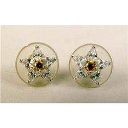A PAIR OF 18K WHITE GOLD DIAMOND AND YELLOW SAPPHIRE FLOWER-FORM EARRINGS