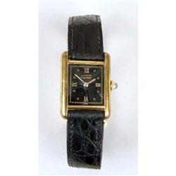 A LADIES CARTIER TANK QUARTZ DRESS STRAP WRISTWATCH