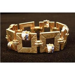 A TIFFANY &amp; CO RETRO 18K YELLOW GOLD, WHITE GOLD, DIAMOND AND SAPPHIRE SQUARE LINK BRACELET