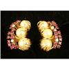 Image 1 : A PAIR OF 14K YELLOW GOLD, PEARL, DIAMOND AND RUBY EAR CLIPS