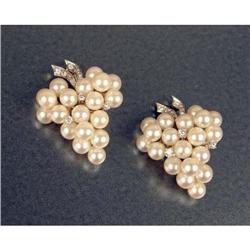 A PAIR OF WHITE GOLD, PEARL AND DIAMOND PINS