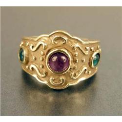 A 14K YELLOW GOLD AND HARDSTONE RING