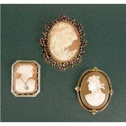 A GROUP OF THREE CARVED SHELL CAMEO BROOCHES