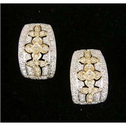 A PAIR OF UNMARKED WHITE AND YELLOW GOLD AND WHITE AND CHAMPAGNE