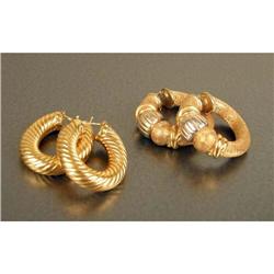 TWO PAIR OF 14K YELLOW GOLD HOOP EARRING