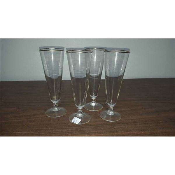 4 ANTIQUE BEER GLASSES WITH GOLD TRIM