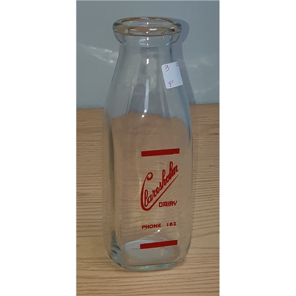 ANTIQUE "CLARESHOLM DAIRY" CREAM BOTTLE 8" TALL