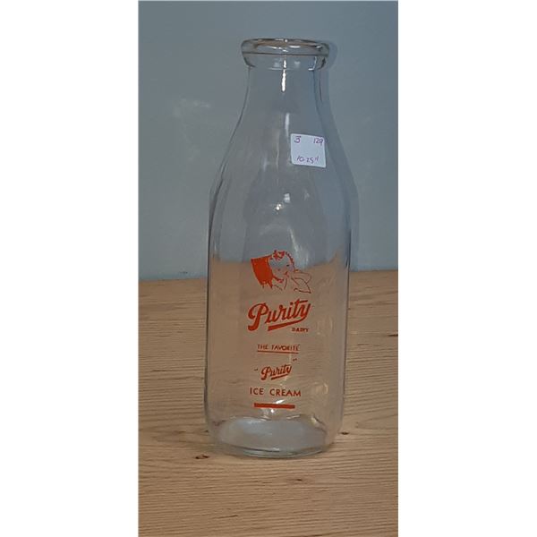 VINTAGE "PURITY DAIRIES" MILK BOTTLE 10.25" TALL