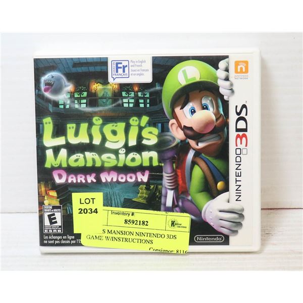 LUIGIS MANSION NINTENDO 3DS GAME W/INSTRUCTIONS