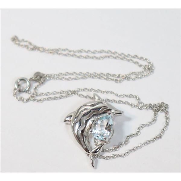 #334-TOPAZ NECKLACE & PENDANT 18  (DOLPHIN)3.49G