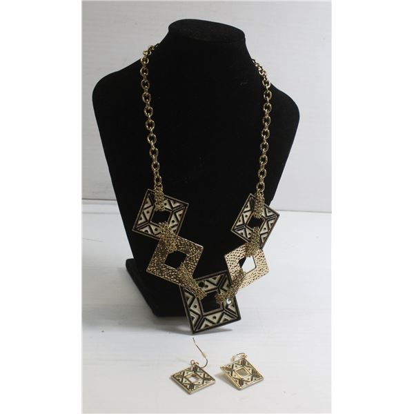 GEOMETRIC PATTERN MATCHED EARRING NECKLACE SET